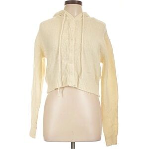 Urban Nation size S Cream Cable knit Cropped hooded button up cardigan Sweater